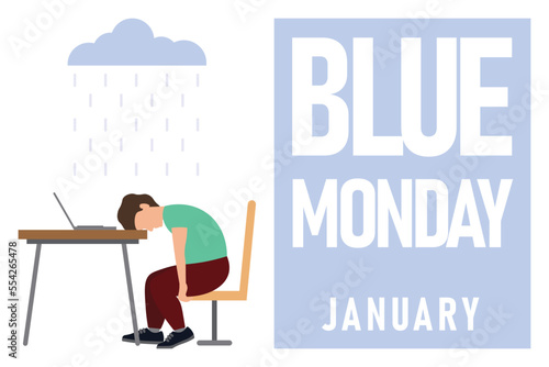 Wallpaper Mural Blue Monday background. Design with unhappy man sitting. Torontodigital.ca
