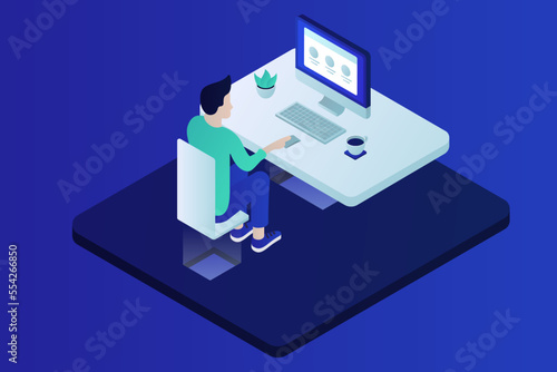 Isometric Man At Desk