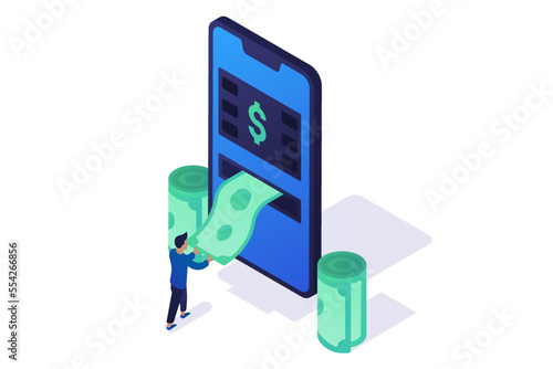 Isometric Mobile Atm Money Withdrawal