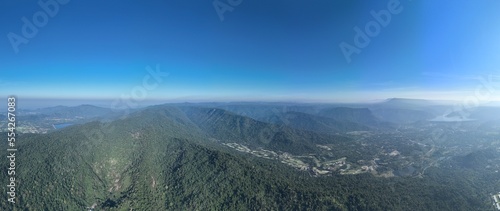 Fototapeta Naklejka Na Ścianę i Meble -  Sky blue background. Sky cloud clear over the mountain range at the west of Thailand in late autumn, Global climate change concept