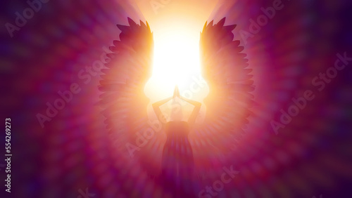 3d illustration of astral energy from a praying angel photo