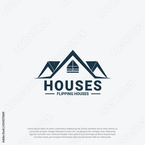 simple Real Estate Logo, house roof concept. Creative Housing, Construction, Flipping, Architecture Company Logo Icon Concept Vector
