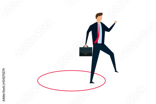 Step out of comfort zone,  brave businessman step out of comfort circle for new success