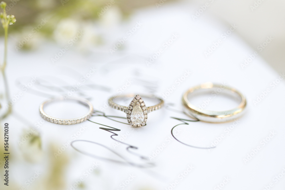 Bride diamond wedding ring and engagement band in a invitation Bride diamond wedding ring and engagement band in a invitation