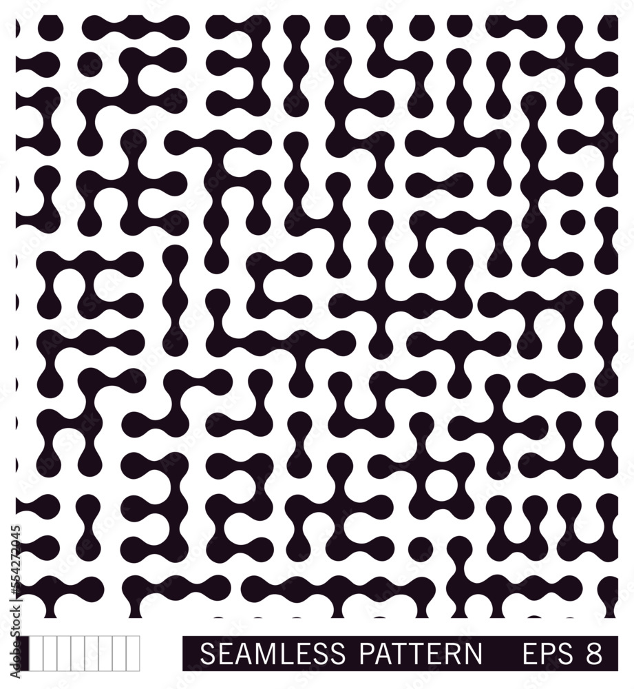 Trendy halftone seamless texture. Original particle bitmap style. Smoothly fused dots and elements. Vector design