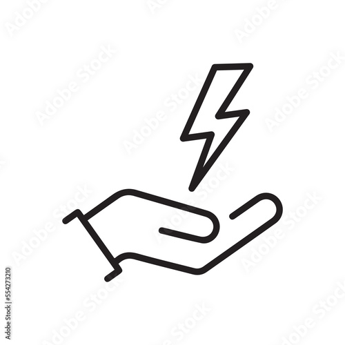 save energy icon, control electricity power, hand saving consumption, thin line symbol on white background - editable stroke vector illustration