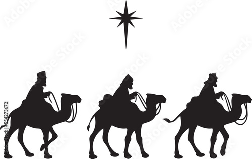 Obraz na plátně los tres reyes magos sobre camellos, silueta de los tres reyes magos, navidad, e