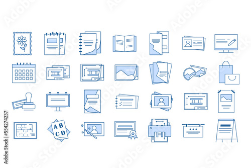 set of vector icons printing house, linear icons, document printing, editorial office, advertising materials 