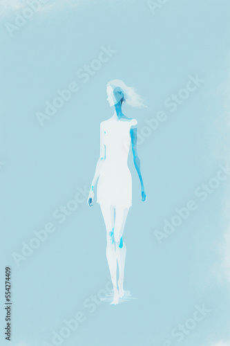 Generative ai minimal illustration stylized woman on pastel blue background