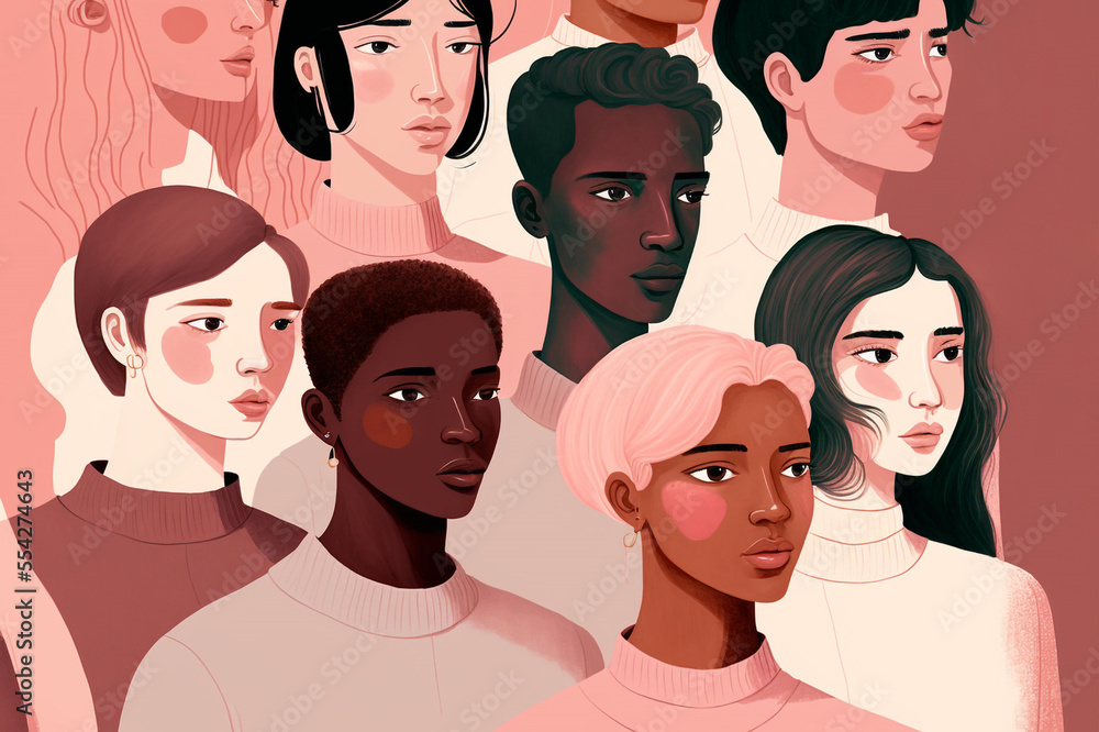 Generative ai men and women of different ethnicities standing side by side together Generative ai men and women of different ethnicities standing side by side together