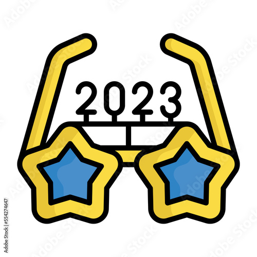 New year 2023 party glasses vector icon in trendy style