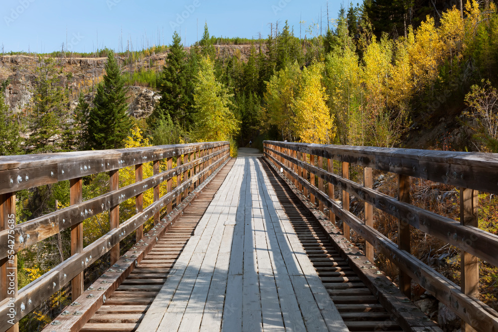 A restored trestle bridge in Kettle Valley Rail Trail; Kelowna, British Columbia, Canada A restored trestle bridge in Kettle Valley Rail Trail; Kelowna, British Columbia, Canada