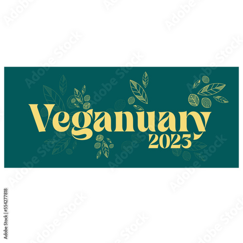 Veganuary 2023 Text design vector illustration on a green background.