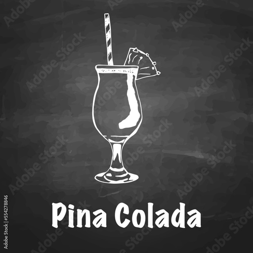 Pina Colada Cocktail hand drawn with chalk on a blackboard. isolated vector graphic