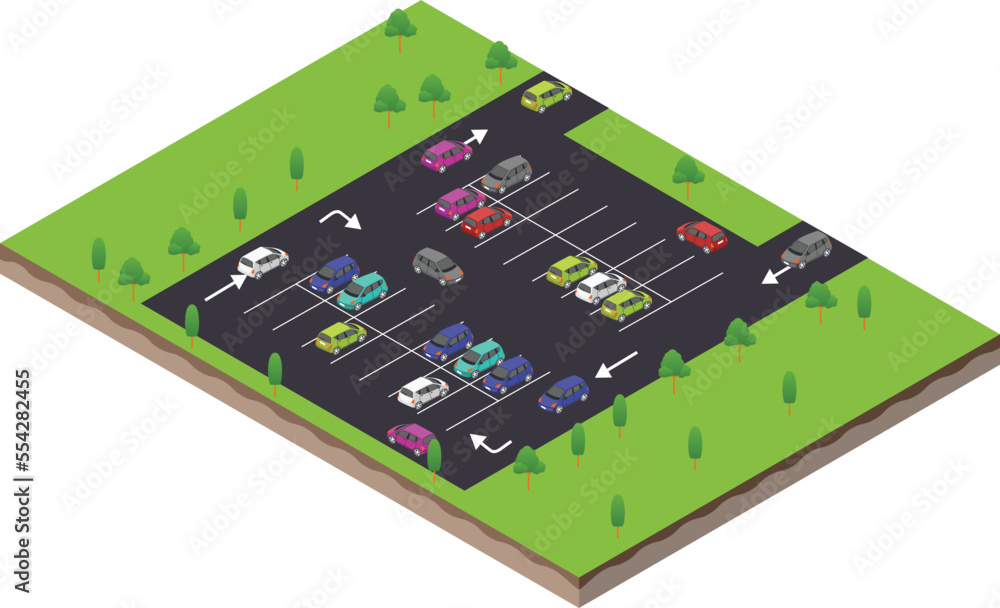 isometric scene of transport subcompact car at outdoor parking lot isometric scene of transport subcompact car at outdoor parking lot