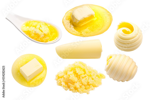 Fotografía Butter, ghee, fresh and melted, clarified, in curls isolated png