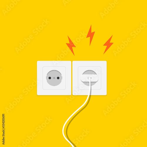 Short circuit in socket. The concept of electrical safety. electrical overload. household fire.