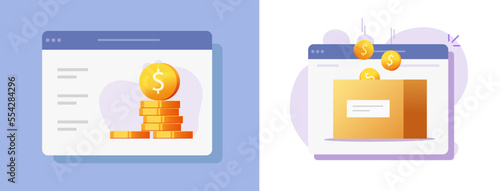 Money collect donate digital online finance service icon vector, web internet fundraiser crowdfunding box, charity campaign funding wallet, contribute assistance capital, financial nonprofit image