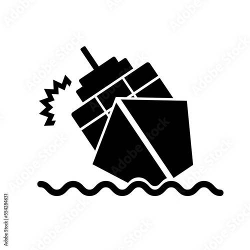 Sinking ships and colliding ship icon. Cargo transport collision. Vector.