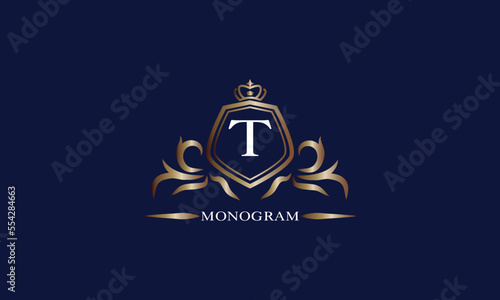 Gold luxury initial T logo. Elegant vector initial letter monogram design as emblem, business sign