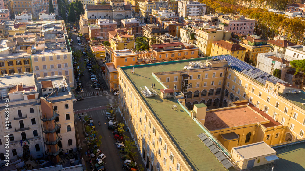Aerial view over the palaces of the Prati district in Rome, Italy.
