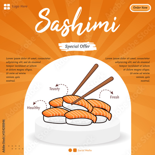 Social media template sashimi Japanese food vector cartoon photo