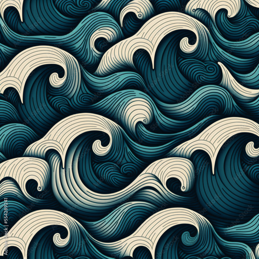 Patterns de vagues dans un style japonais avec de l'écumes et des courbes Patterns de vagues dans un style japonais avec de l'écumes et des courbes