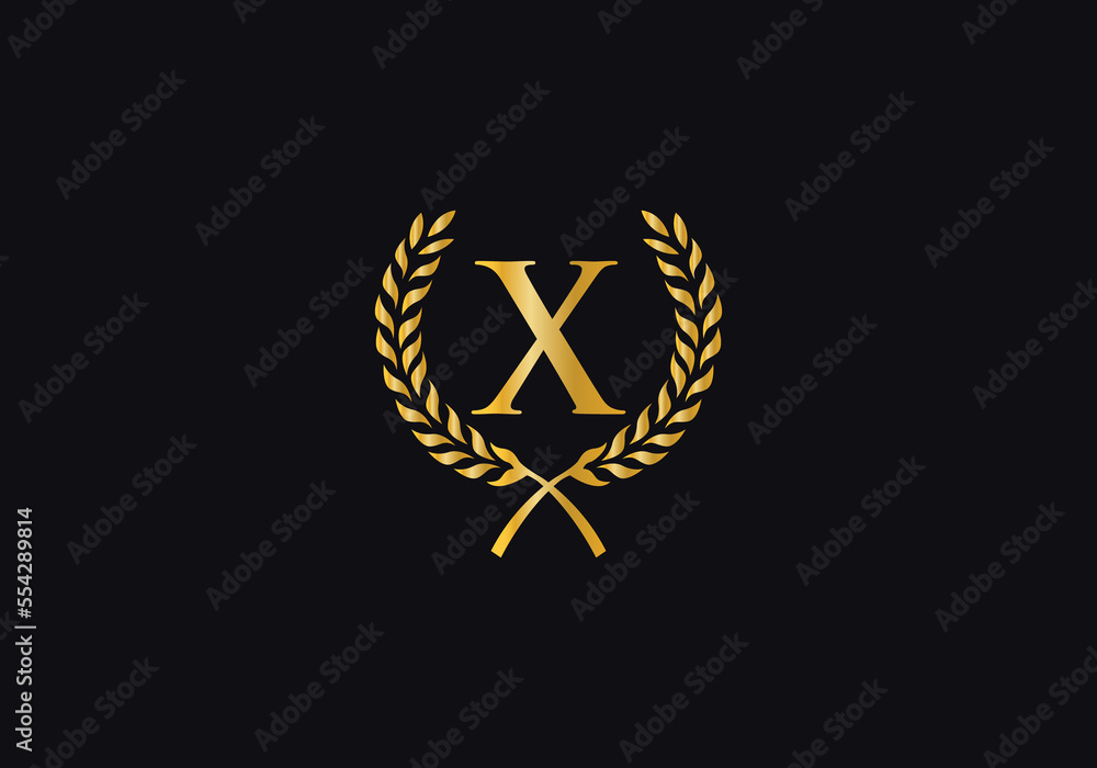Obraz premium Laurel wreath logo and Vintage wheat circle leaf icon design with letters. Laurel wreath leaf circle letters favicon and icon