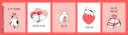 Obraz na płótnie Hand drawn collection greeting cards and posters with cute funny cats for Valent