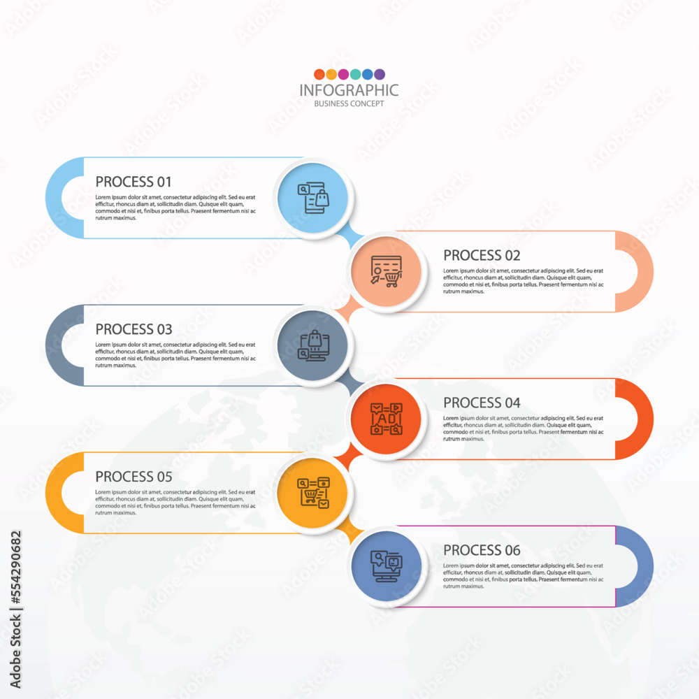 Fototapeta premium Process infographic with 6 steps, process or options.