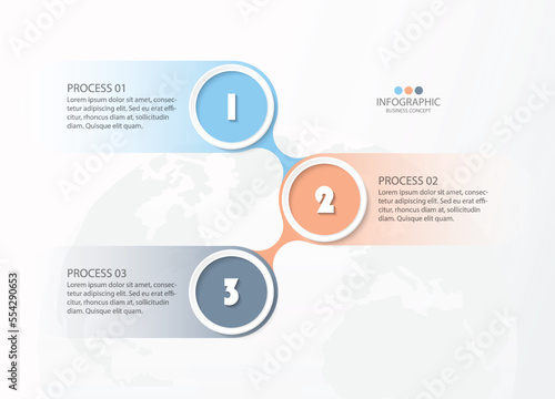 Process infographic with 3 steps, process or options.