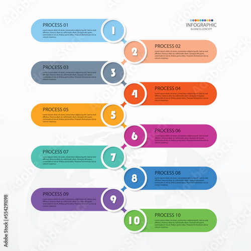 Process infographic with 10 steps, process or options.