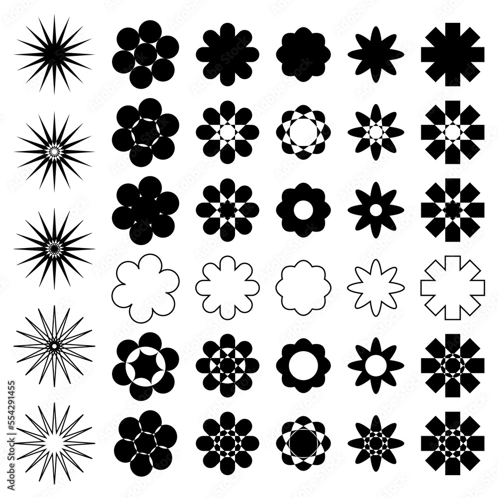 Black different geometric flowers shape pattern Black different geometric flowers shape pattern
