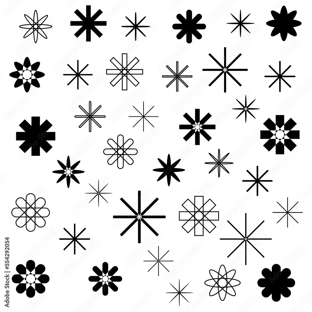 Different black geometric flowers vector