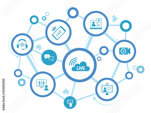 Streaming live background, online video stream icon, world digital internet TV banner design