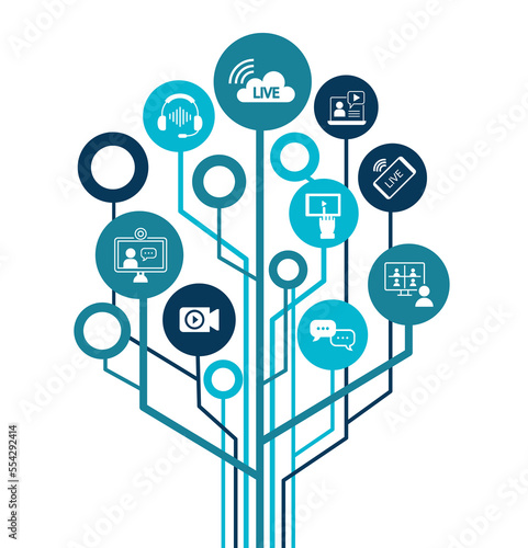 Streaming live background, online video stream icon, world digital internet TV banner design