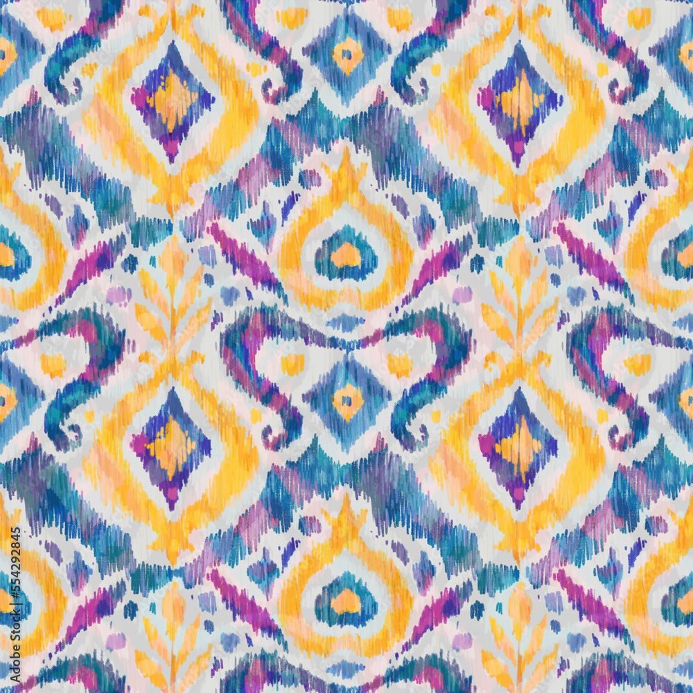 Ikat traditional folk textile pattern. Tribal ethnic hand drawn texture. Seamless background in Aztec, Indian, Scandinavian, Gypsy, or Mexican style. Raster illustration. Ikat traditional folk textile pattern. Tribal ethnic hand drawn texture. Seamless background in Aztec, Indian, Scandinavian, Gypsy, or Mexican style. Raster illustration.