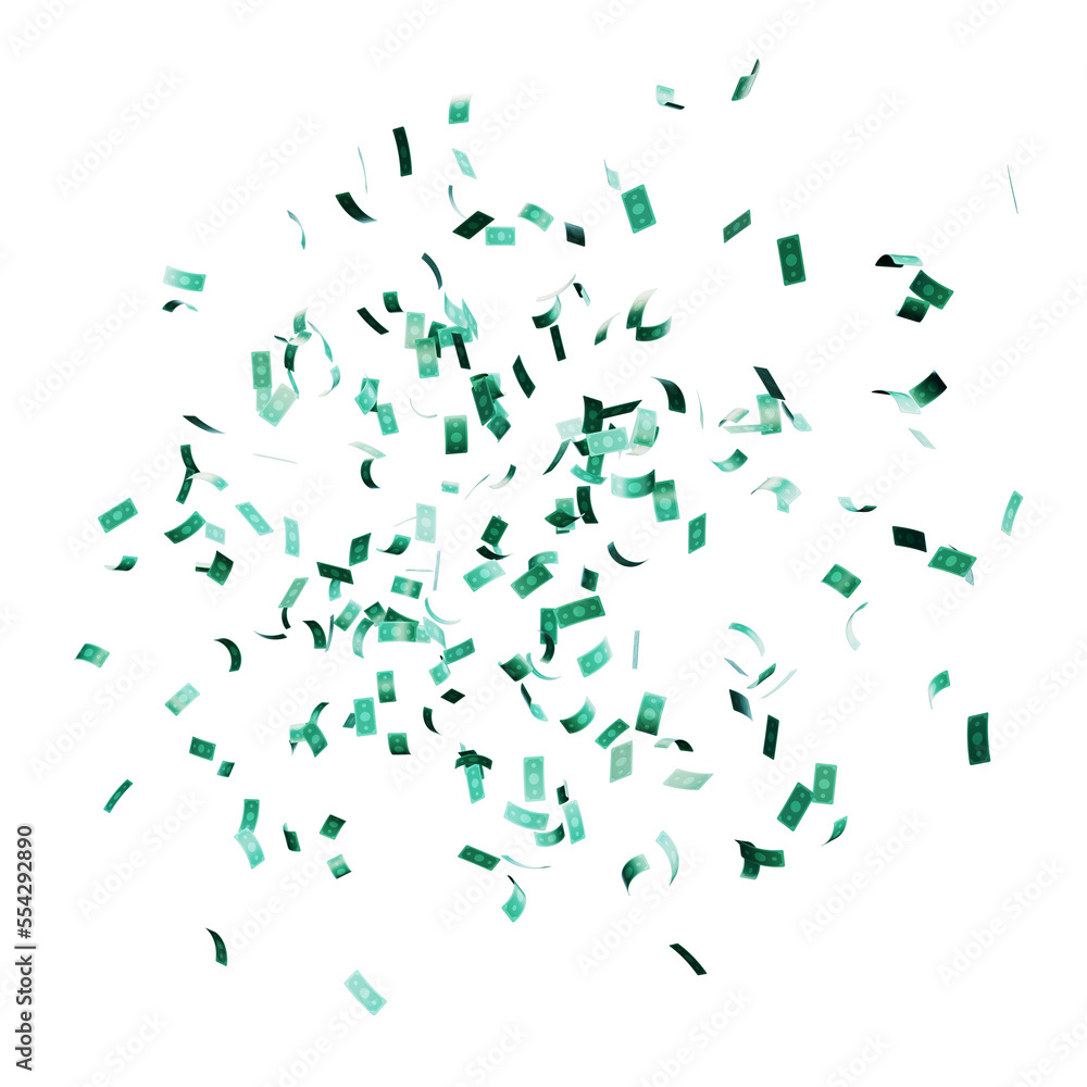 Floating banknotes on a transparent background. Dollars floating in the air. Business. 3d illustration