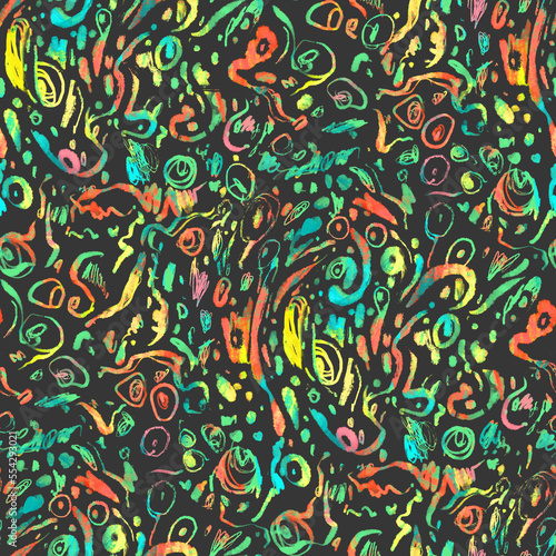 Irregular hand painted seamless pattern. Hand drawn doodle textured backgroun...