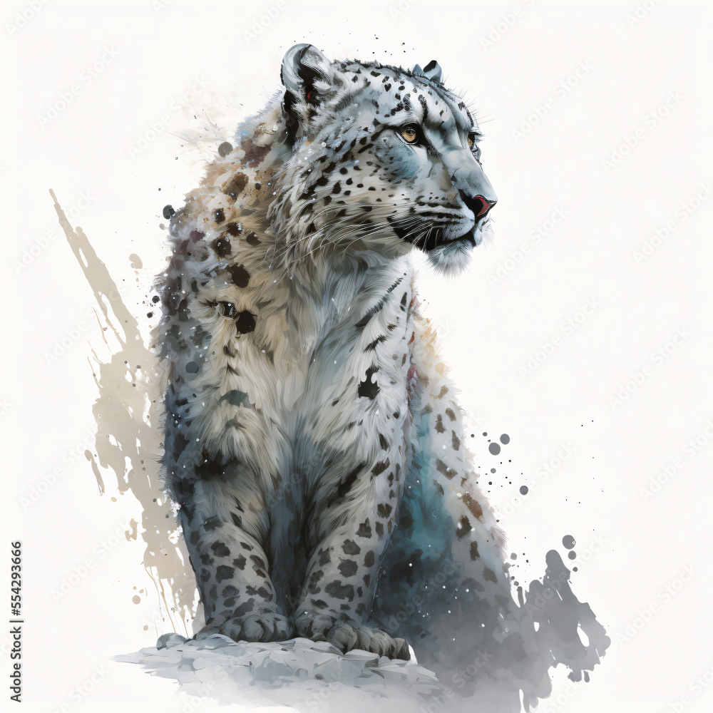 Fototapeta premium Ink painting of a snow leopard