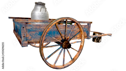 old vintage milkman cart with can and bench, rear left view копия