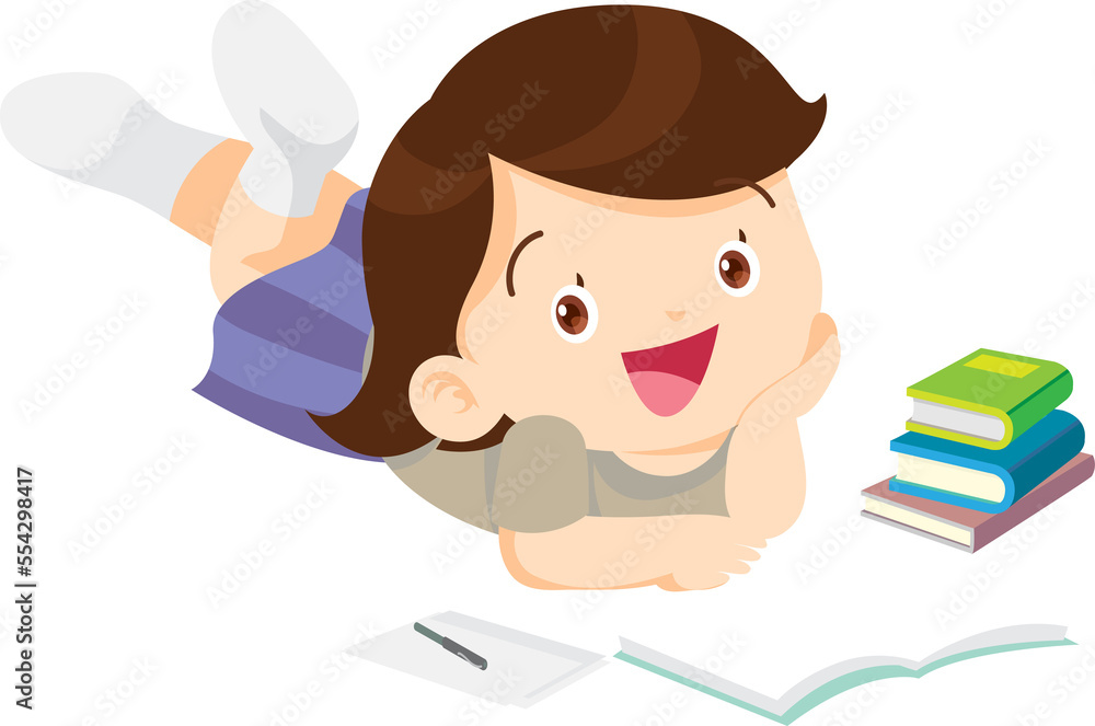 children reading books Cartoon Studying kid Reading Book While Sitting be happy