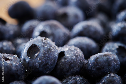 Close-up of fresh blueberries with water droplets