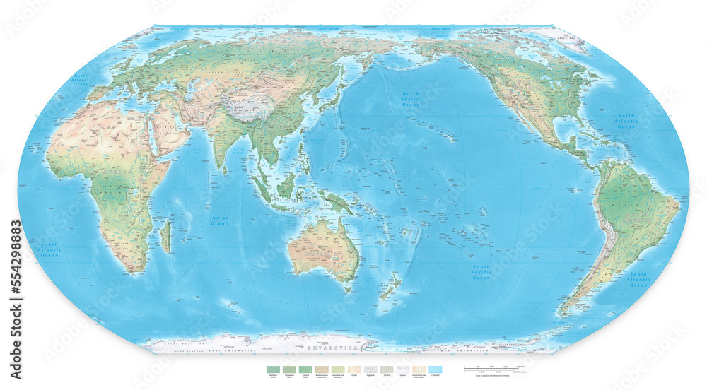 earth phisically maps, over the asian middle east hemisphere, with natural elements and labels
