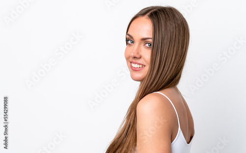 Young caucasian woman isolated on white background . Portrait