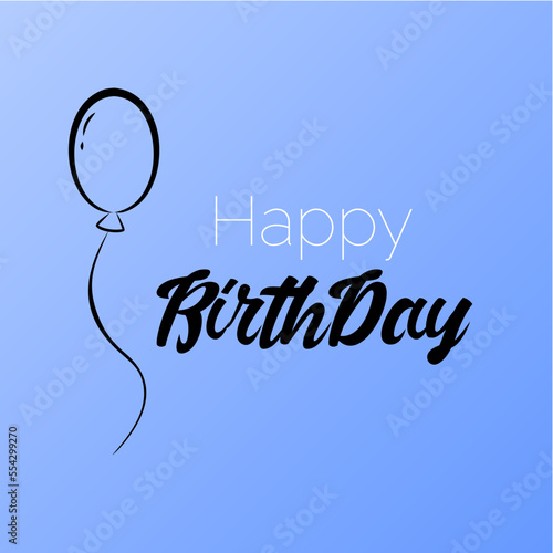 Square background happy birthday,blue color, ball.Minimalism