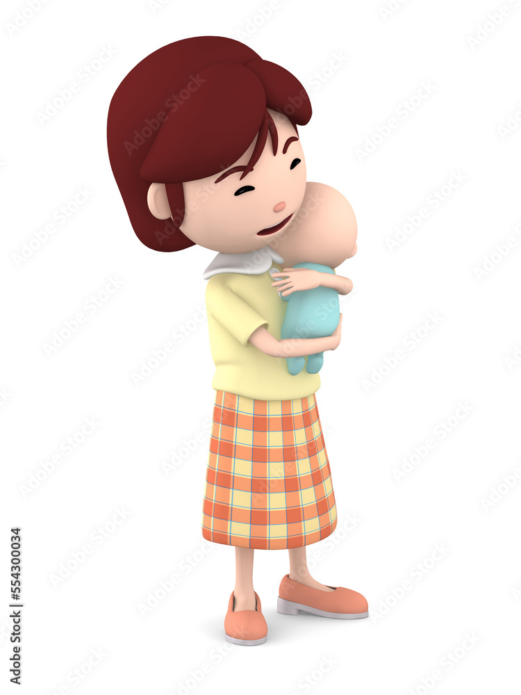 Young mother holds new born baby. 3D illustration Young mother holds new born baby. 3D illustration