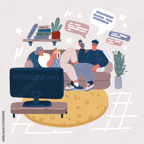 Set of cartoon characters relaxing during weekend at home sleeping, surfing internet and watching tv. Lazy weekend recreation concept. People having rest. Flat vector illustration