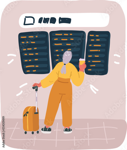 Man and woman at airport cafe. Passenger with baggage eating at airplane food court . Idea of tourism and transportation. Isolated flat vector illustration