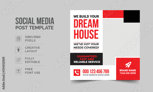 Construction renovation Handyman home repair flyer social media post and web banner template